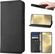 [LANJLM] Wallet Case for Samsung Galaxy S24 Phone Cases Premium Leather PU Flip Cover Magnetic Shockproof Closure Book Design with Kickstand Feature & Card Slots Galaxy S24 Case - Black