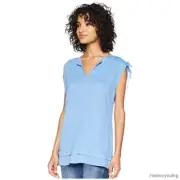 SANCTUARY Top NORA TIERED SIDE-TIE S Blouse Split Neck Knit T Shirt Tee Iris NWT