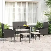 Patio Furniture Sets 6 Piece Garden Lounge Set with Cushions Black Poly Rattan