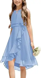 [Galawaqe] Kids A-Line Halter Neck Chiffon Junior Bridesmaid Dresses Fancy Girl Dress Wedding Elegant Party Gown 5-14 Years