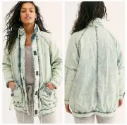 Free People Real Games Denim Parka Jacket Medium Oversized Come Close Wash NWT