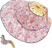 [ESOMAVRIX] Fan Hat for Women 2 in 1 UV Protection Bamboo Hat Foldable Floral Bamboo Fan Portable Summer Sun Hat for Outdoor Beach Travel/3023