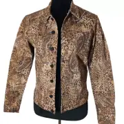 NWT S Bronze Celine Valencia Mixed Print Denim Jacket - L'agence