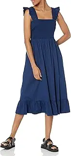 [The Drop] Women's Kimi Ruffled Shoulder Smocked Midi Dress