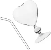 CRILSTYLEO 1 Set Heart Shaped Cocktail Glass of Transparent Goblet with Straw for Parties Celebrations High Grade Glass Drink Cup Stylish Practical Design