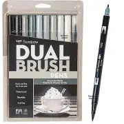 Tombow Dual Brush Pens, Grayscale Palette, 56171, 10 Pen Set