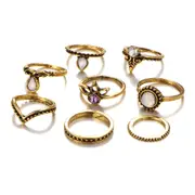 5 Set Women Trendy Gift Ring Set Vintage Crystal Geometric Gem Casual Knuckle Rings