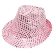 Sequin Hat for Man and Women,Jazz Hat Western Sequin Fedora Hat Bling Pink