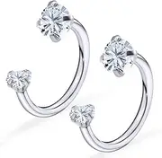 [Hnxnskt] Daith Piercing Jewelry 16g Lip Rings Surgical Steel Horseshoe Nose Ring 16g Double Stud Nose Ring Cubic Zirconia for Women
