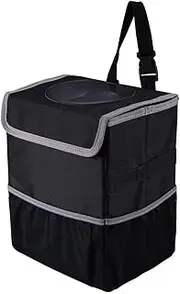 Car Trash Can with Lid and Pockets Accessories Leakproof/Waterproof Organizer Bin for Storage Garbage Can Bag Trunk Back/Front Seat 2.5 Gallon