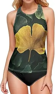 [AIXIWAWA] Ginkgo Leaf Women's Tankini Tops, Swimsuit Top for Beach Pool Vacation S