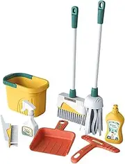 LeeQinersw Toddler Cleaning Kit with Broom and Mop for Role Play Activities , Yellow Bucket