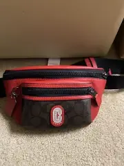 Coach Westway Belt Bag In Signature Canvas With Coach Patch Brown Red CE494