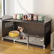 TINGTINGLI Small dog crate, dog crate with vent, dog crate furniture, multi-functional dog crate with tray at the bottom, easy to clean, with water feeder + dog mat for small dogs(Black,L)