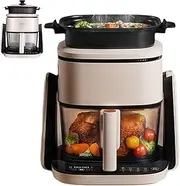 2-in-1 Glass Air Fryer Oven, 1100W Compact Air Fryer with 360° Flip, 4L Basket & 1L Fry Pan, Air Fry, Roast, Recrisp, Keep Warm, Rotisserie, Space Saving Design for Small Kitchens