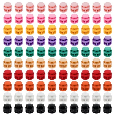 100 Pcs Assorted Color Plastic Double Hole Spring Cord Lock End Stopper Faste...
