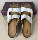 Clarks Sz 9 Taline White Hook & Loop Adjust Double Strap Sandals Leather New