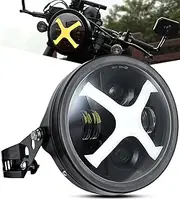 PKEDUO Motorcycle Headlight, White/Amber X DRL 7inch Round LED Headlight with Housing Bucket Compatible with Buell Blast Cafe Racer CB400 SV650 Vulcan