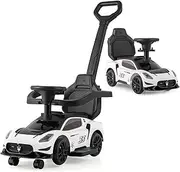 HONEY JOY 3-in-1 Ride on Push Car, Maserati Licensed Foot to Floor Sliding Car w/ 2 Universal Wheels, Music Steering, Guardrail & Handlebar, Kids Sliding Walking Car for 18-60 Months Old (White)