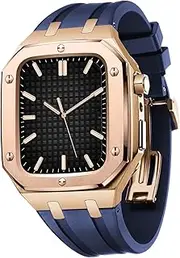 [CZKE] for Apple Watch Mod Kit Rugged Stainless Steel Case with Bands for Apple Watch Series 7 (45mm) and Series 6/SE/5/4 (44mm) Accessories (Color : Rose Blue, Size : 44MM for 6/5/4/SE)