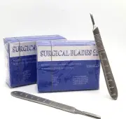 100 Surgery Scalpel Sterile Blades with Stainless Steel Graduated Scalpel Handle