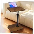 Couch Side Table with Wheels, 360°Swivel Height Adjustable TV Rustic Brown
