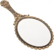 Beavorty Handheld Vintage Makeup Mirror with Handle Compact and Cute Personal Mirror Embossed Mirror for Travel and Purse