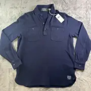 Polo Country Ralph Lauren-Long Sleeve Shirt 1/4 Collar- Flannel Navy-Sz Med NWT