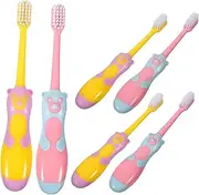 Healeved Ergonomic Boys and Girls Toothbrush Mini Size for Baby's Small Hands Suction Cup Stand Random