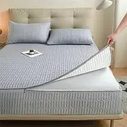 Quilted Mattress Cover Single Bed 90x190 Customizable Mattress Protector Double/King Zip Up Mattress Topper Breathable Zipped Mattress Encasement Anti-dust Washable Fitted Sheet(90x190+20cm,Blue A)