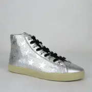 $695 Saint Laurent Men's Silver Metallic Leather Hi Top Sneaker 41M 471967 8105