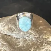 Womens Blue Larimar Navajo Sterling Silver Ring Size 7 17665