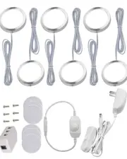 Led Puck Lights, Dimmable Under Cabinet Lighting Kit w/Rotary Dimmer Switch, ...