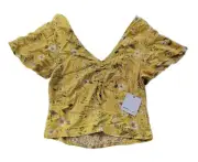 NEW - O'NEILL Karly Top Women's XS Yellow Floral Crop Flutter Sleeve Smocked NWT