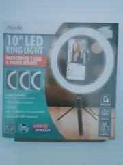 10" LED RING LIGHT W/TRIPOD STAND & PHONE HOLDER- DIMMABLE-"FINE LIFE" #01299