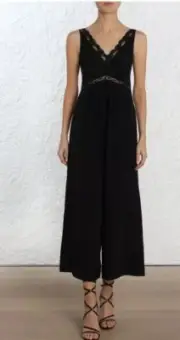 Zimmerman Jumpsuit Sleeveless Black Lace Silk Slip Wide Leg size 0 NWT $530