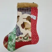 Christmas Stocking Kittens Quilted Patchwork Fabric Cat NEW 14” Handmade