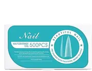 Soft Gel Half Cover Nail Tips - Long False Square Press onto Nail 500x Tips - Pre-Buff Break Resistant Reusable Nail Extensions for Beginner, Home Manicure Salon