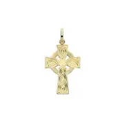 Girls 9ct Gold 26mm Semi Solid Celtic Engraved Cross Pendant