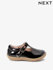 Black Patent Leather Standard Fit (F) First Walker T-Bar Touch Fastening Shoes (210168) | $57