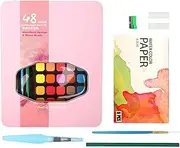 Water Colors Paint Set Kids - 48 Colors Watercolor Paints Set | Travel Design Palette, Crafts Painting Supplies, Portable Art Kit For Artists, Amateur Hobbyists