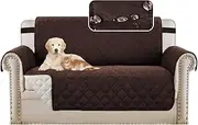 Waterproof Sofa Protectors 2 Seater from Pets/Dogs Couch Covers Love Seat Cover Non-Slip Furniture Covers for Sofa with Strap, Soft Thick Quilted (Checked Pattern, Reversible Brown/Beige)