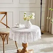 LinenZone Floral Lace Tablecloth (Amelia 70 Round, White)