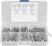 Screws Kit, 260 Pcs M3 304 Stainless Steel Hex Socket Flat Head Screws Bolts Nuts Assortment Kit, 6mm/8mm/16mm/20mm/25mm, with Box, for Energy, Electronics, Machinery
