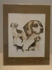 Beagle Dog Embroidered Art In A Brown 8 x 10 Mat Ready To Frame In An 11 x 14