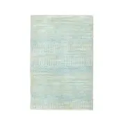 2'x3' Light Blue Wool with Silk Hand Knotted Modern Grass Design Mat Rug G76535
