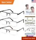 Men's Metal Frame Reading Glasses - UV400 Eye Protection - Spring Hinge -