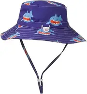 [WRITWAA] Cute Animal Print Boys and Girls Straw Sun Hat Wide Brim Anti-uv Bucket Hat for Outdoor Play Blue