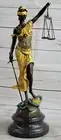 Art Deco Gold Accent Blind Justice Original Signed Mayer Bronze Sculpture Statue