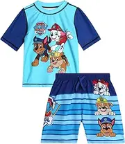 [Nickelodeon] Boys’ Paw Patrol UPF 50+ Rash Guard Set – Chase, Marshall Swim Shirt and Trunks (2T-7)